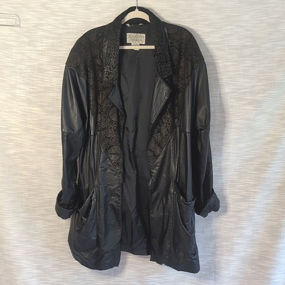 Vintage 80s Oversized Leather Jacket Brandon Thomas Unique Streetwear Paisley